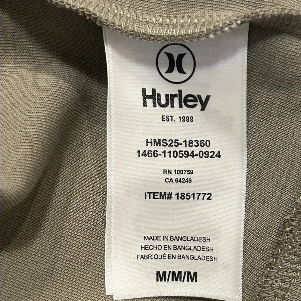 Hurley Men’s Olive Green Long Sleeve Crewneck Logo Sweatshirt Size M